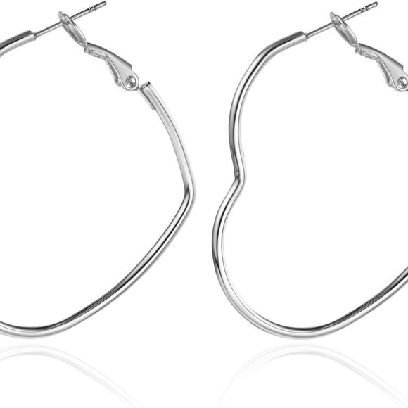 Fashion Silver Heart Hoop Earrings for Women - Hypoallergenic Lightweight Stainl - Picture 1 of 6